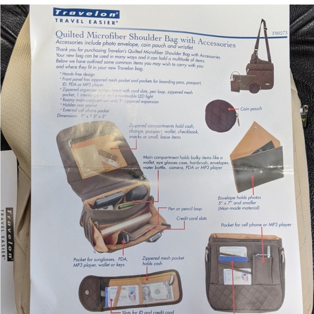 BRAND NEW!! with TAGS! Travelon Quilted Bag with Accessories! Beige color!